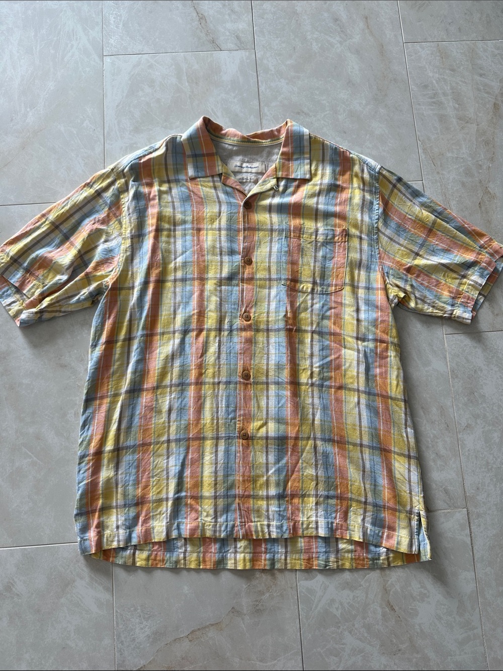 Tommy Bahama Pastel Plaid Short-Sleeve Button-Down Shirt - Yellow, Blue, Orange